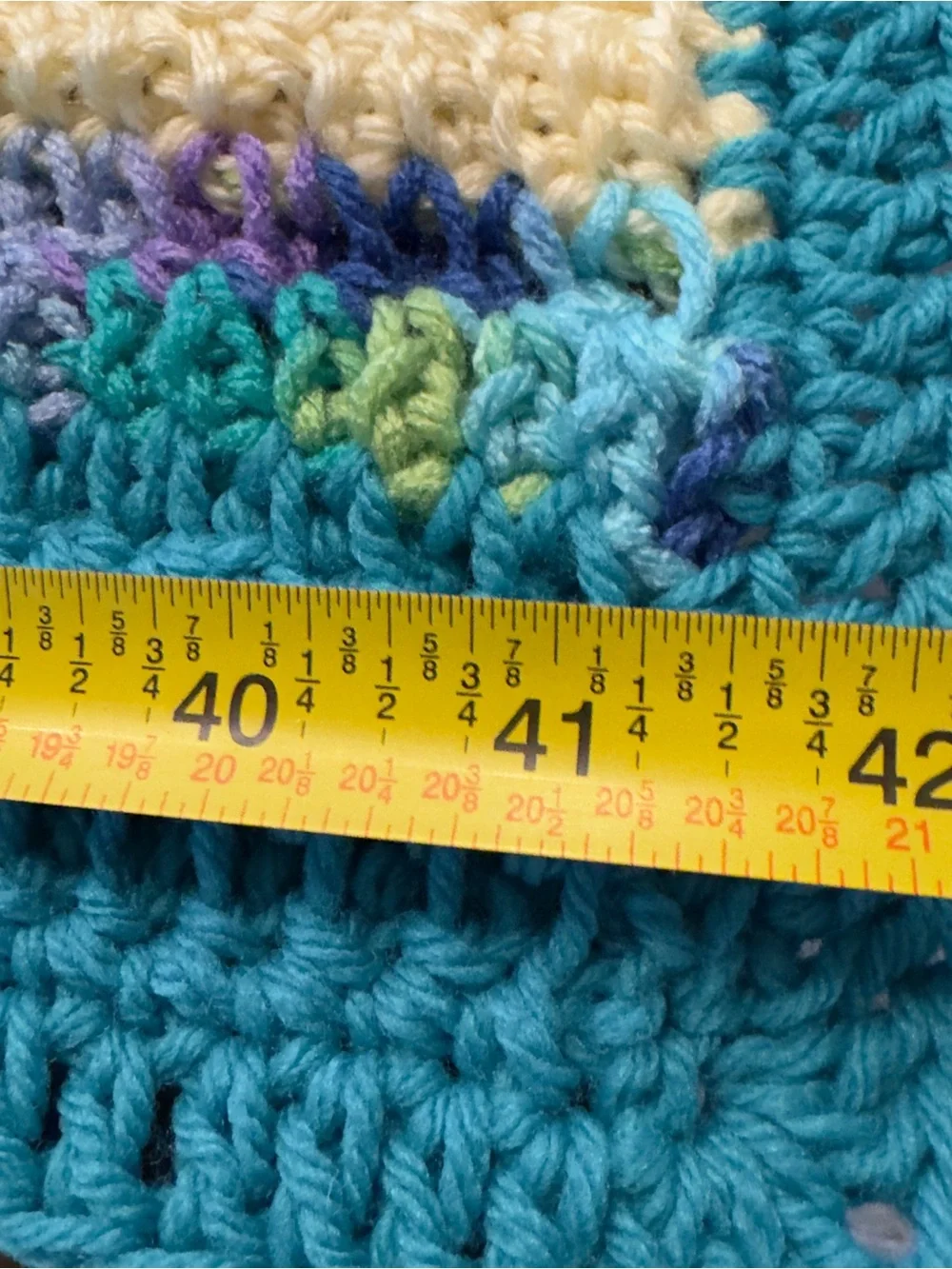 NWT Handmade Crochet Baby / Lap Blanket Blue Yellow Multi